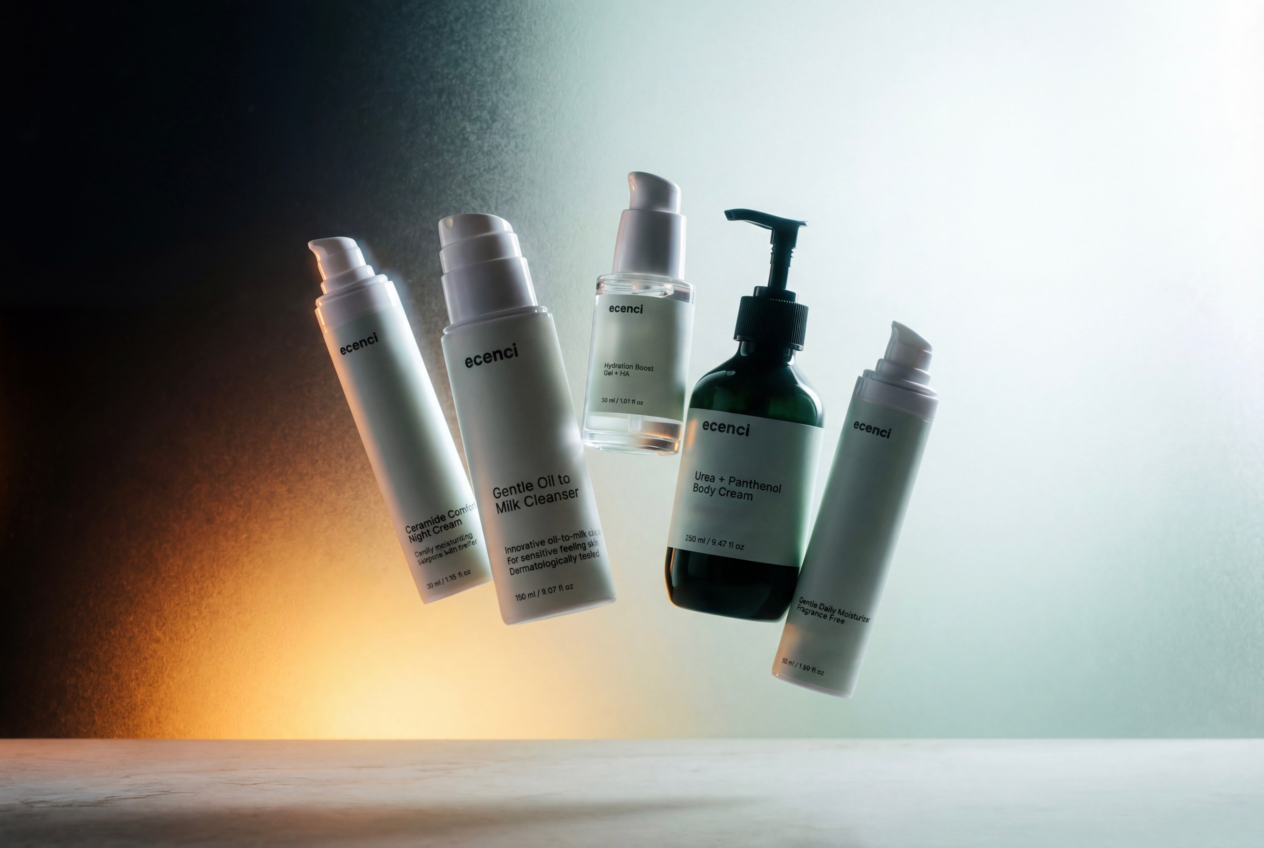 Set of skincare products on a light gray background
